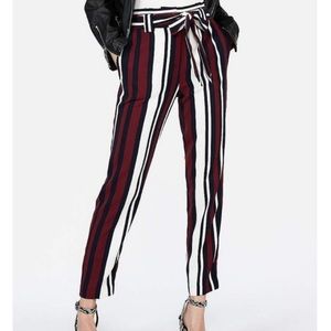 🆕🍸EXPRESS Ankle High Rise Stripe Sash Dress Pants Slacks 18 S Short New w/ Tag
